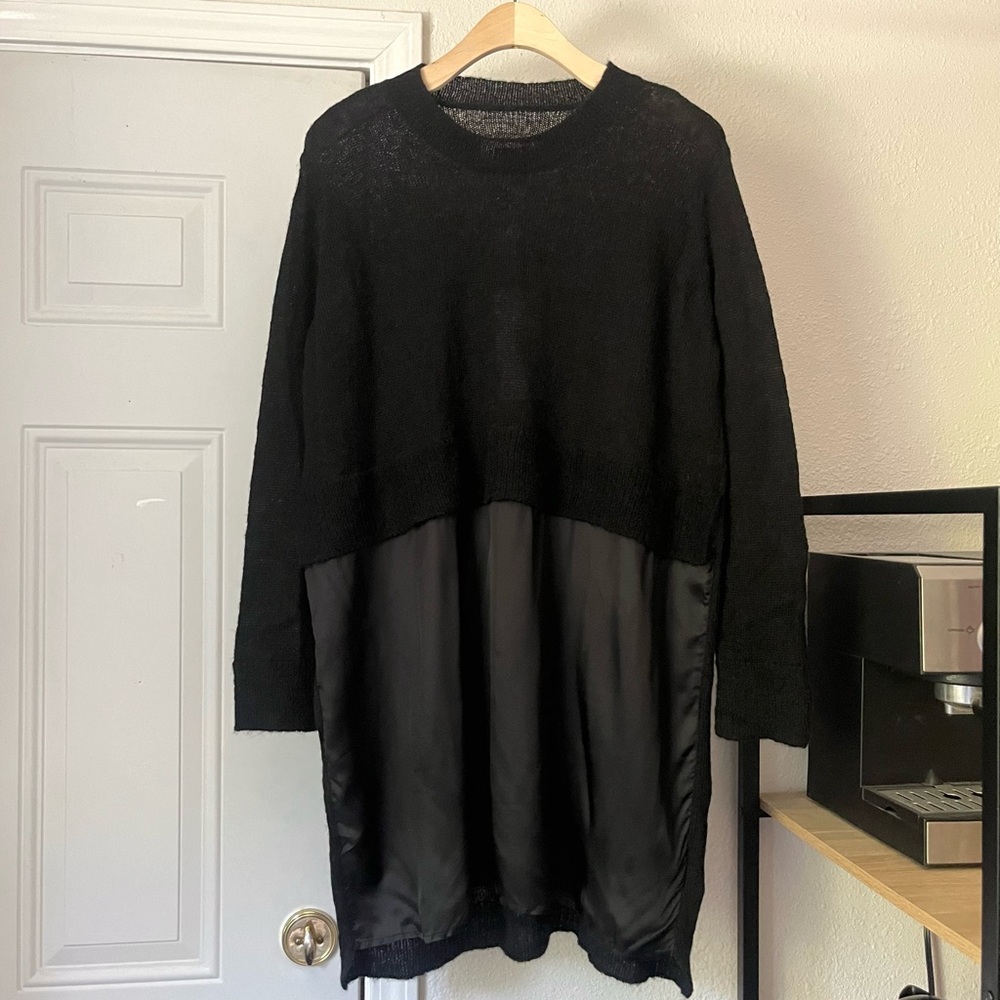 MAISON MARTIN MARGIELA MM6‎ black mohair knit blend contrast satin hem sweater
